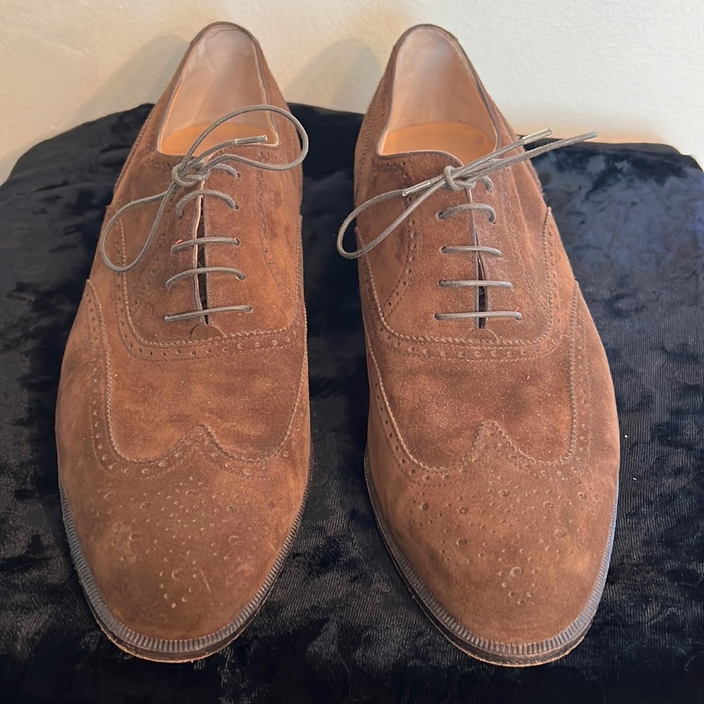 Salvatore Ferragamo Dark Brown Suede Wingtip Shoes